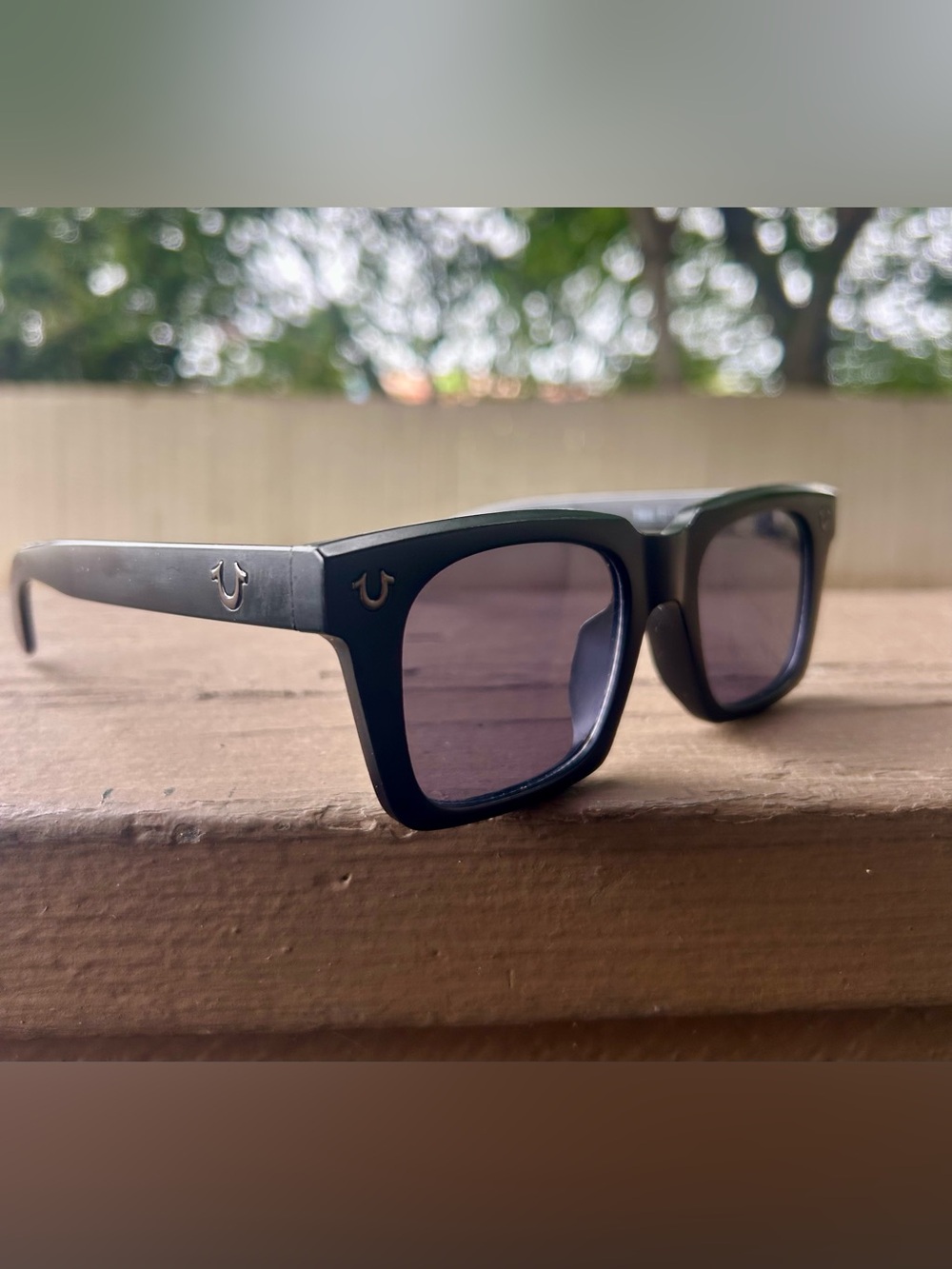 True Religion Matte Black Rectangular Sunglasses
